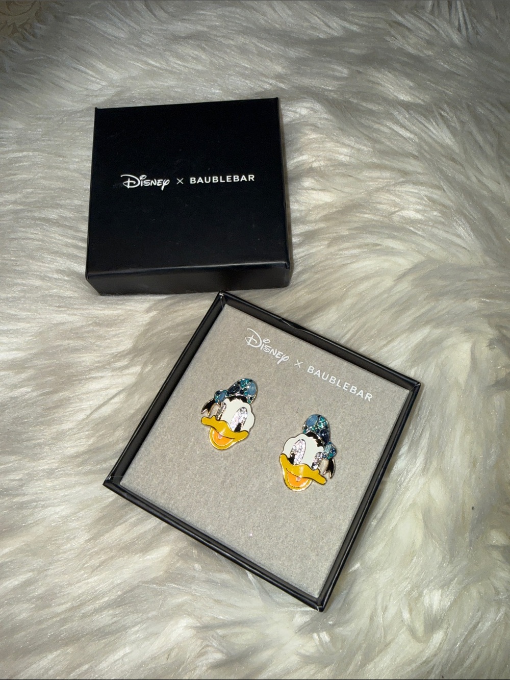 Disney x BaubleBar BNWOT Donald Duck Face Earrings Yellow & Blue